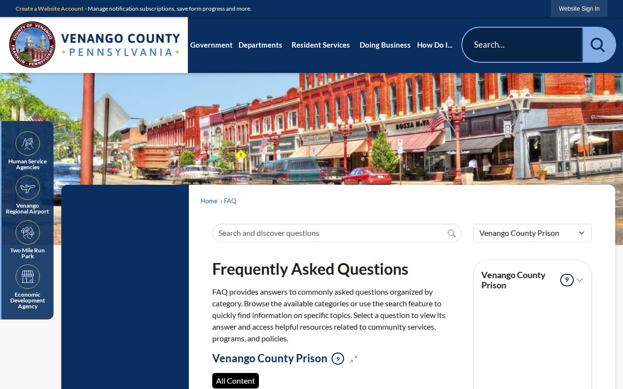 Venango County 24 hour release information on the prison FAQ
