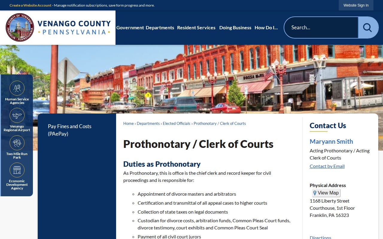 Venango County release court record office