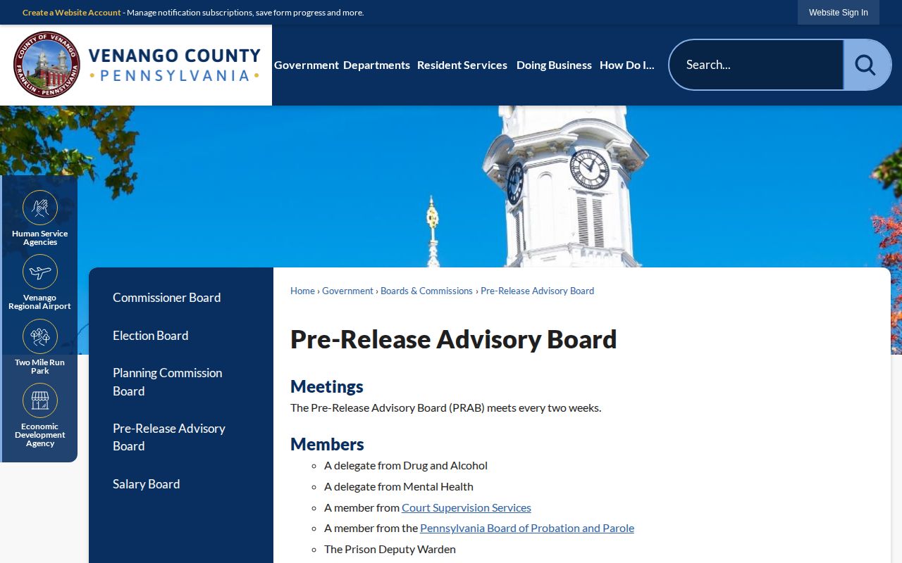 Venango County projected release review through the Pre-Release Advisory Board