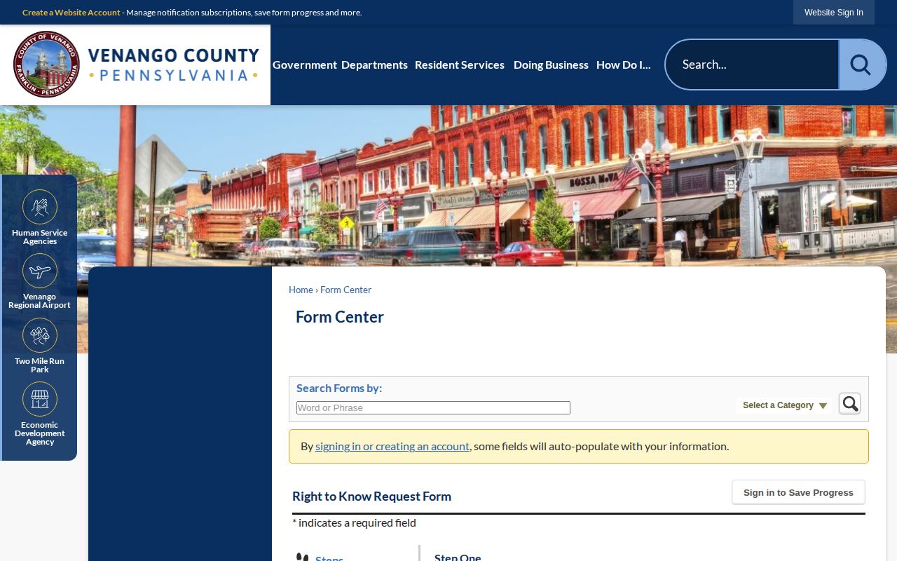 Venango County released inmate mugshot Right-to-Know request form